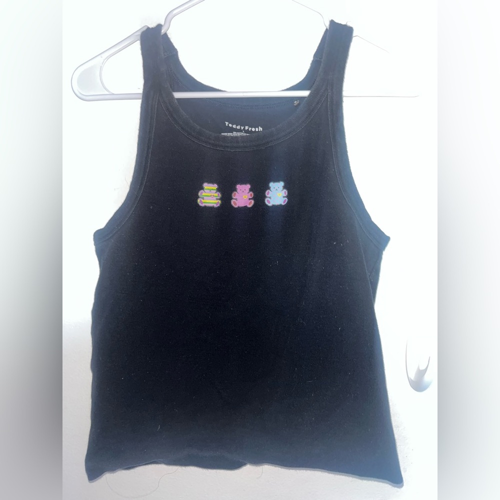 Teddy Fresh Black Tank Top with Colorful Bears